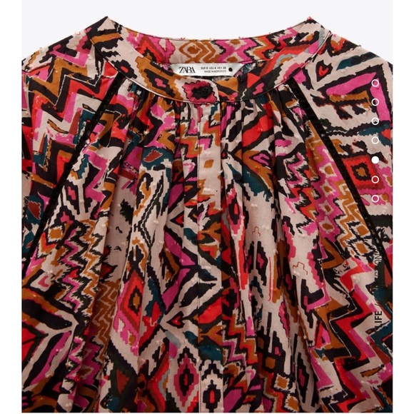 ZARA TRIBAL PRINT SLEEVED MINI DRESS SIZE SMALL - Picture 6 of 16